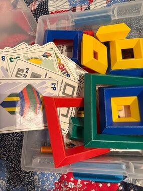 Colorful Wooden Square Stacking Blocks Set - Red, Yellow, Blue, Green